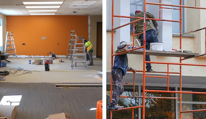 collage of interior and exterior commercial painting