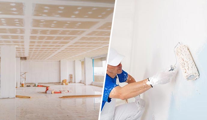Collage of interior transformation and wall painting