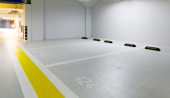 a Newly painted parking garage
