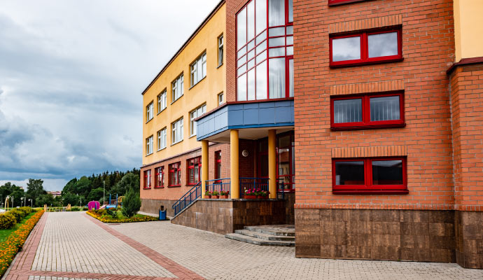 Front view of a school building